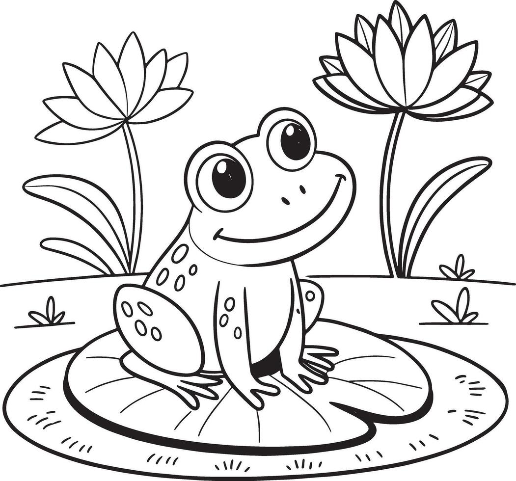 Frog coloring pages for kids vector