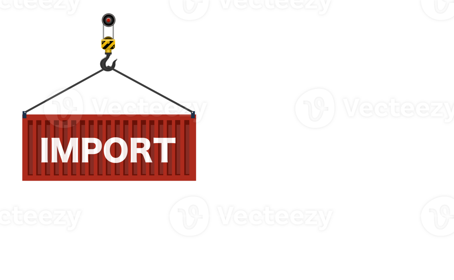 Import, Port crane lifts brown cargo container with Import sign. Logistics concept. Transparent background, copy space. png