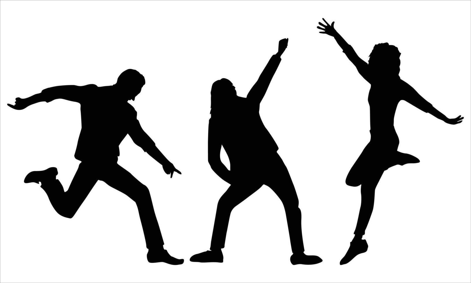 black silhouettes set of dancing people on white background vector
