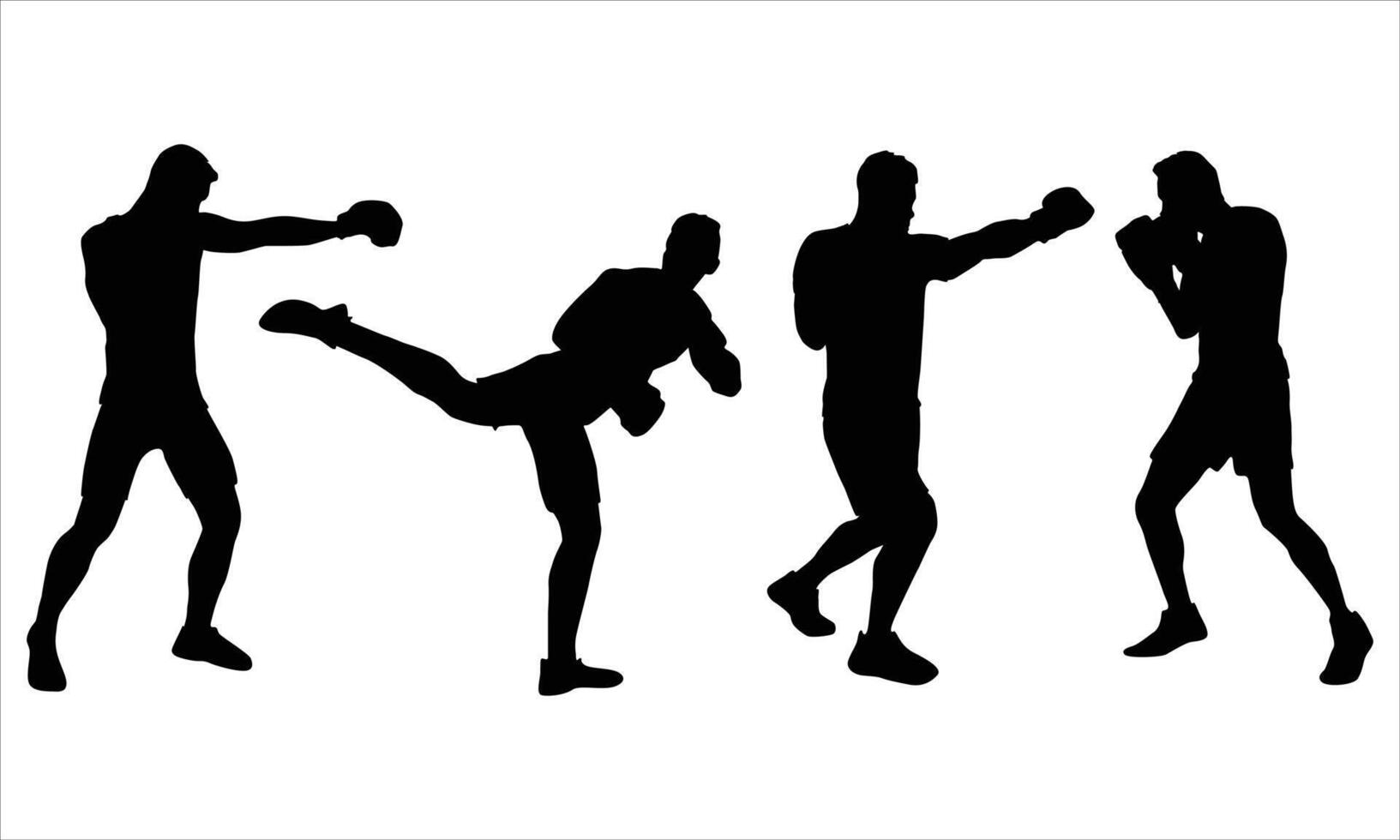 Silhouettes set of boxing players on a white background vector