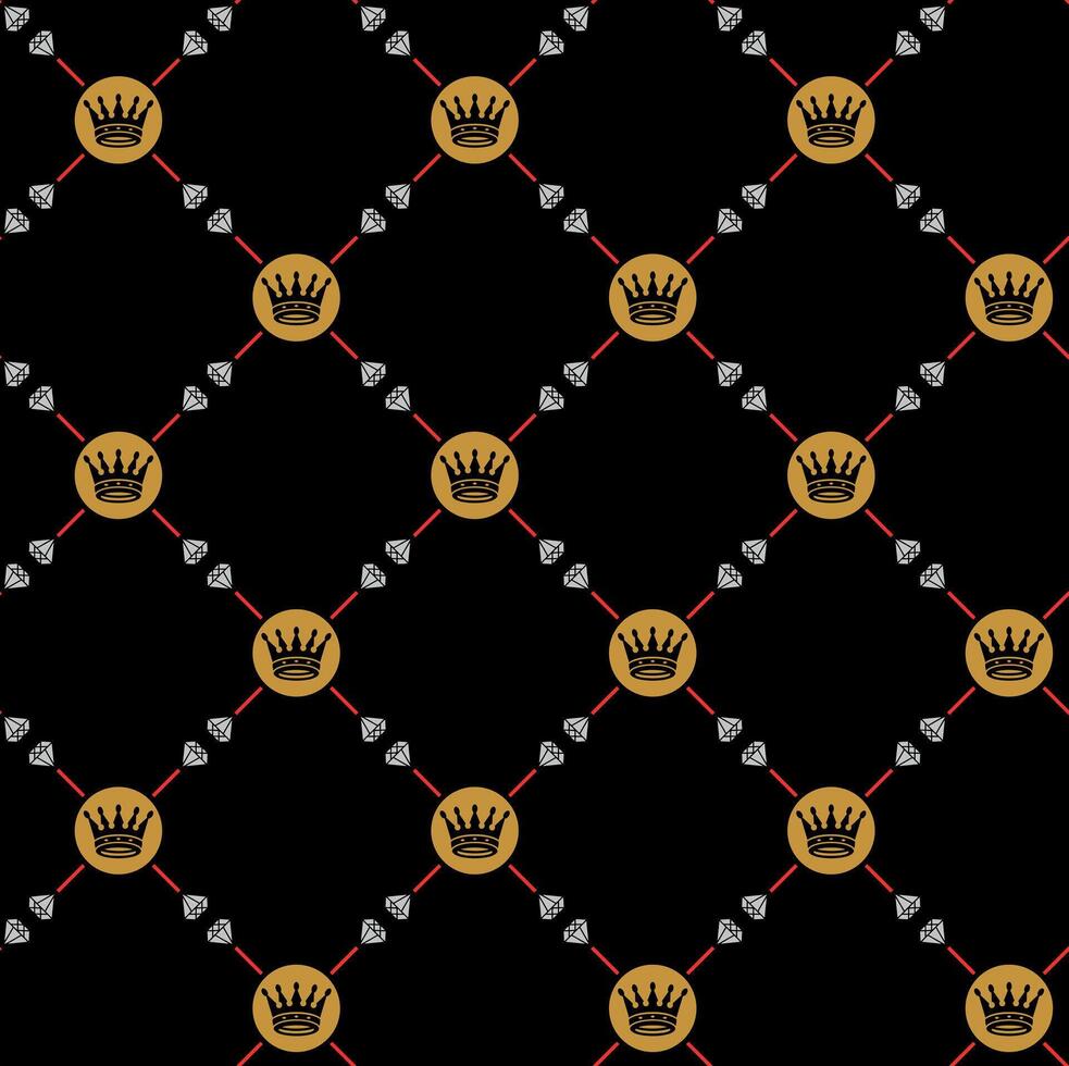 Pattern design with crowns and diamonds. Graphic style art for printing on fabrics, wallpaper, gift wrap and other uses. vector