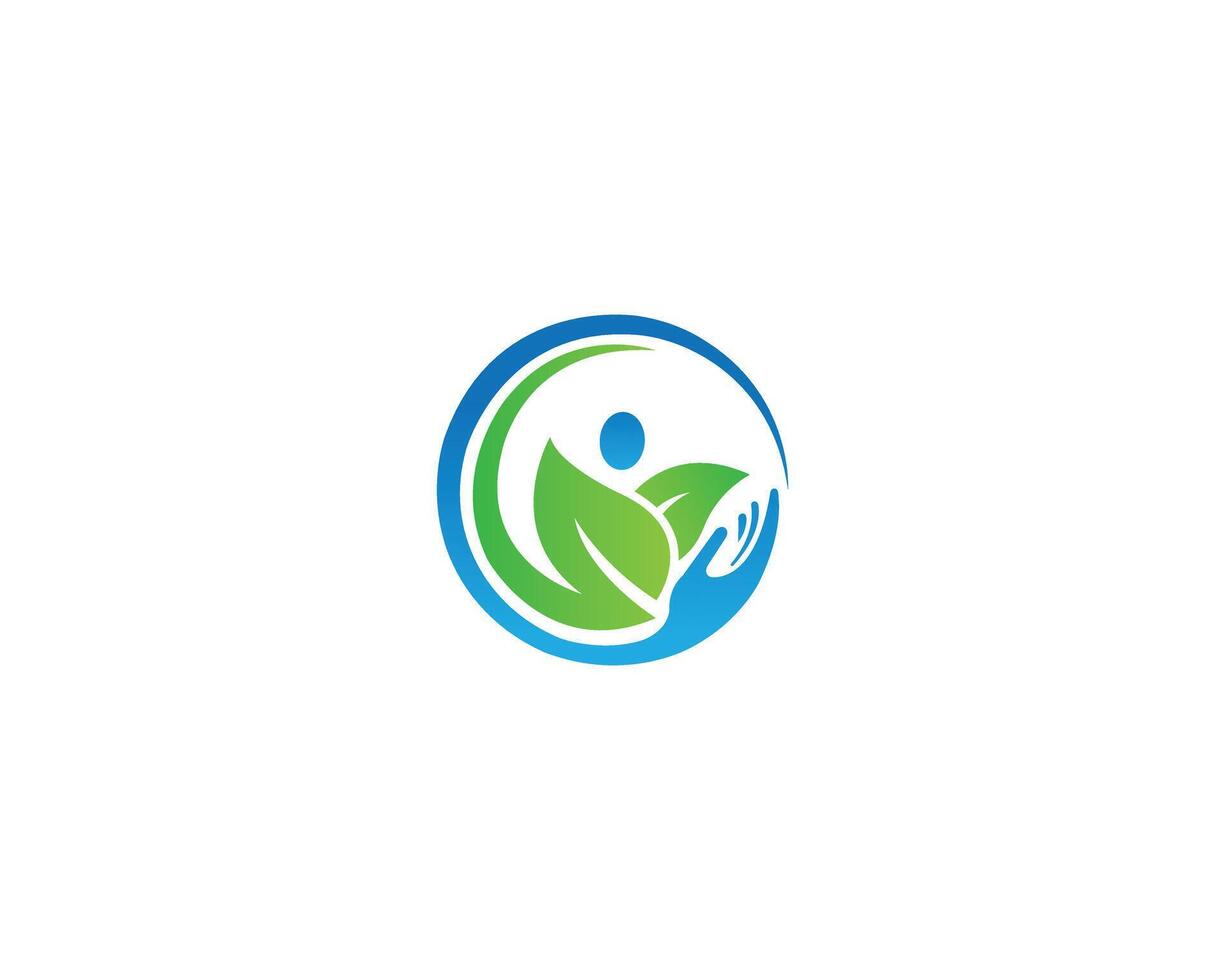 Wellness and Health Care with Hand and Leaves Logo Design Concept Template. vector