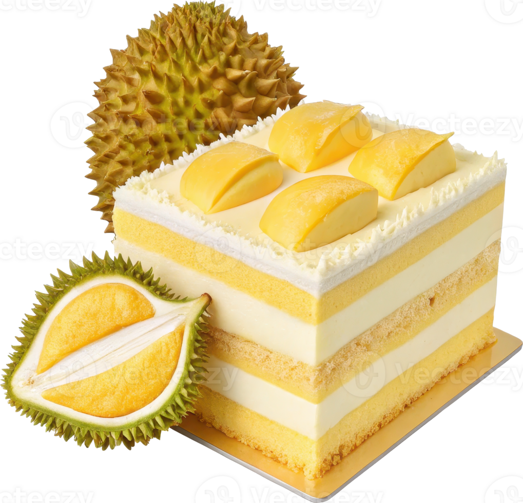 Layered durian cake with a creamy texture png