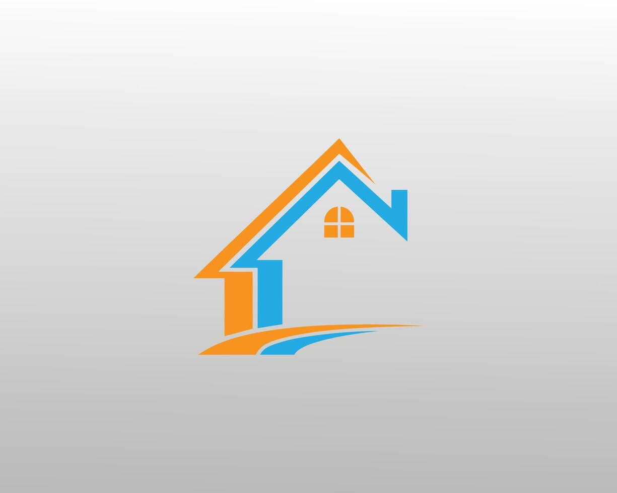 Real Estate Logo Design Cityscape with Buildings and House Template. vector