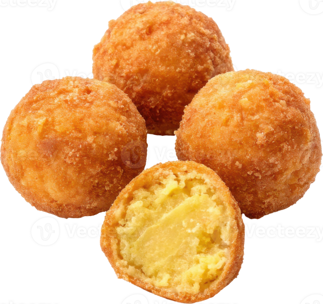 Crispy golden fried sweet potato balls with a fluffy starchy interior and a savory sweet flavor png
