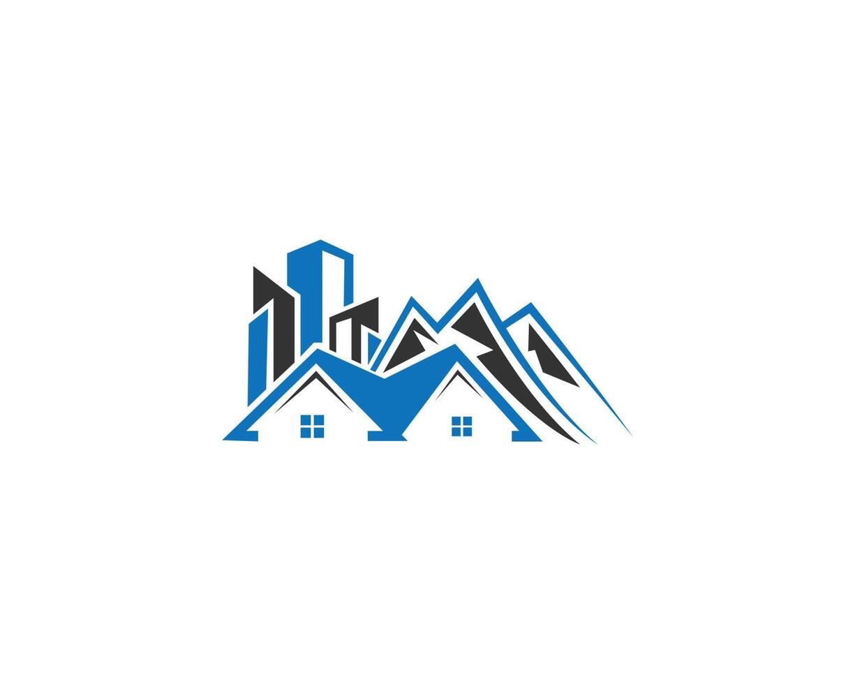 Real Estate with House, Mountain, and City Elements Logo Design Minimalist Modern Template. vector