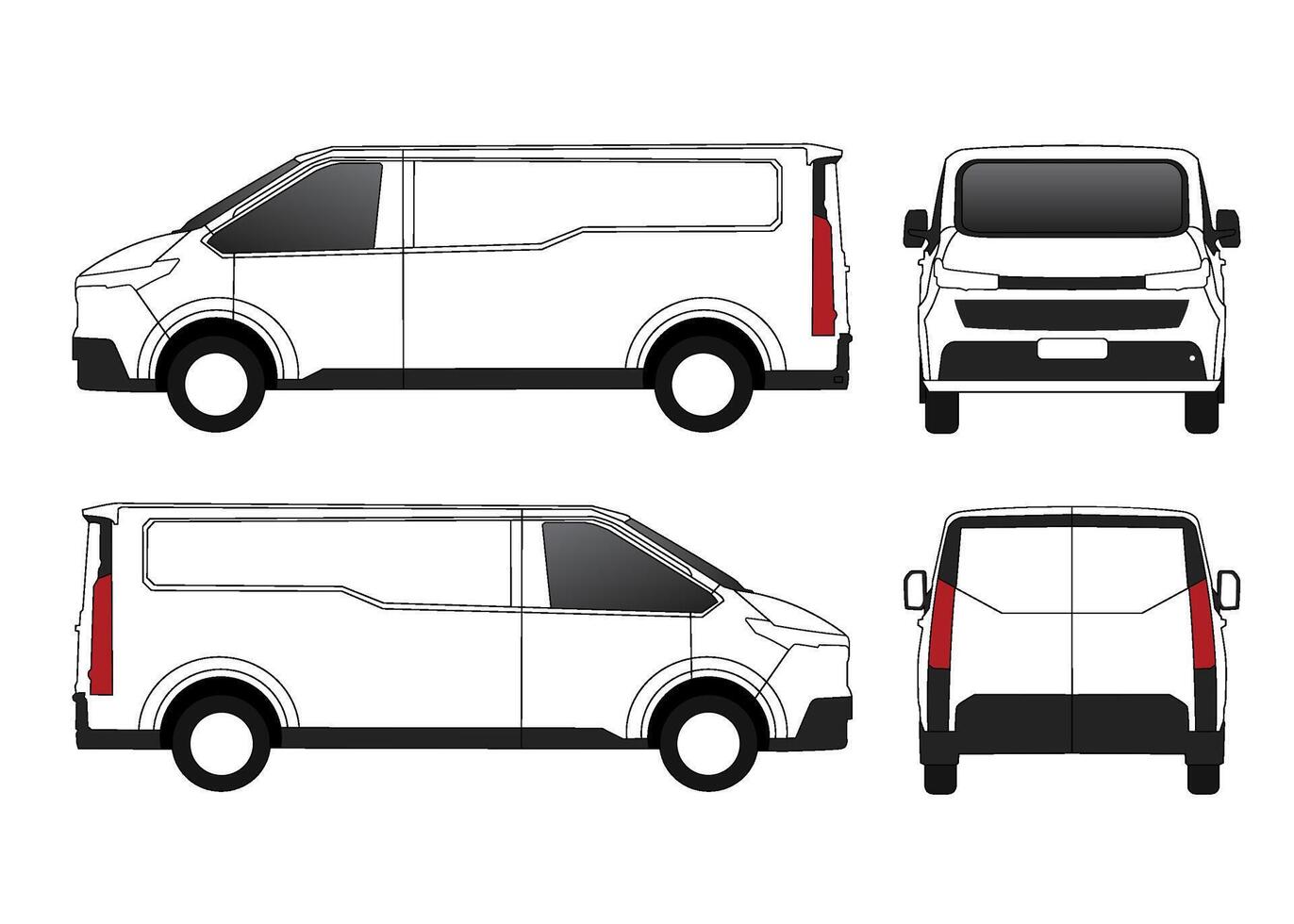 car line art draw blueprint wireframe. Different view isolated in white background. Eps 10 vector