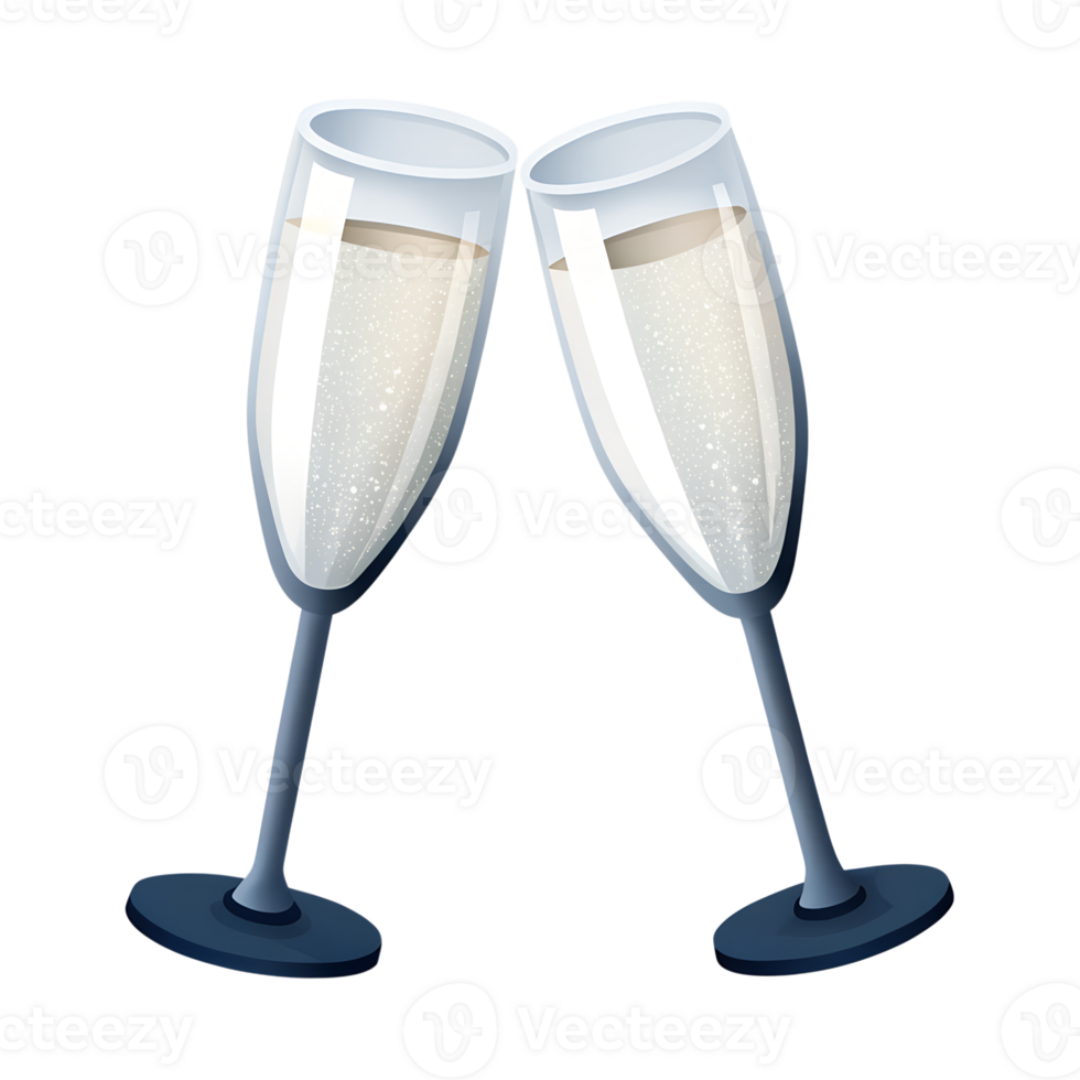 Icon, Two slim glasses clinking together, filled with a golden bubbly liquid, using smooth lines, Dark blue theme png