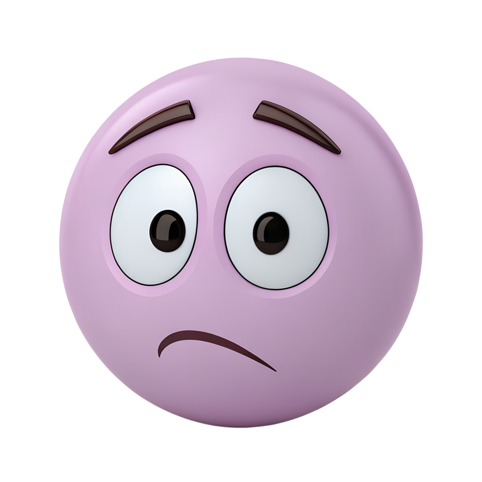 3d icon style, Confused pale purple Emoticon with One Eyebrow Raised and Furrowed Brow png