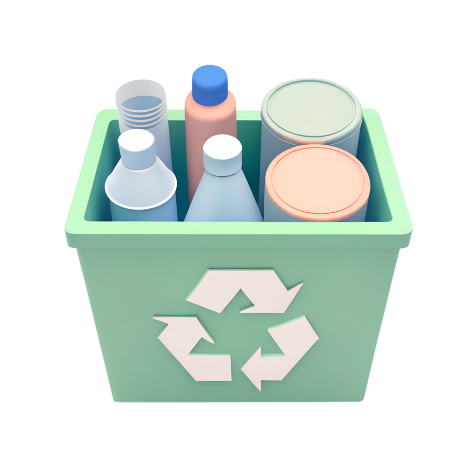3D icon, Recycling Bin, A recycling bin with recyclable materials, indicating waste management png