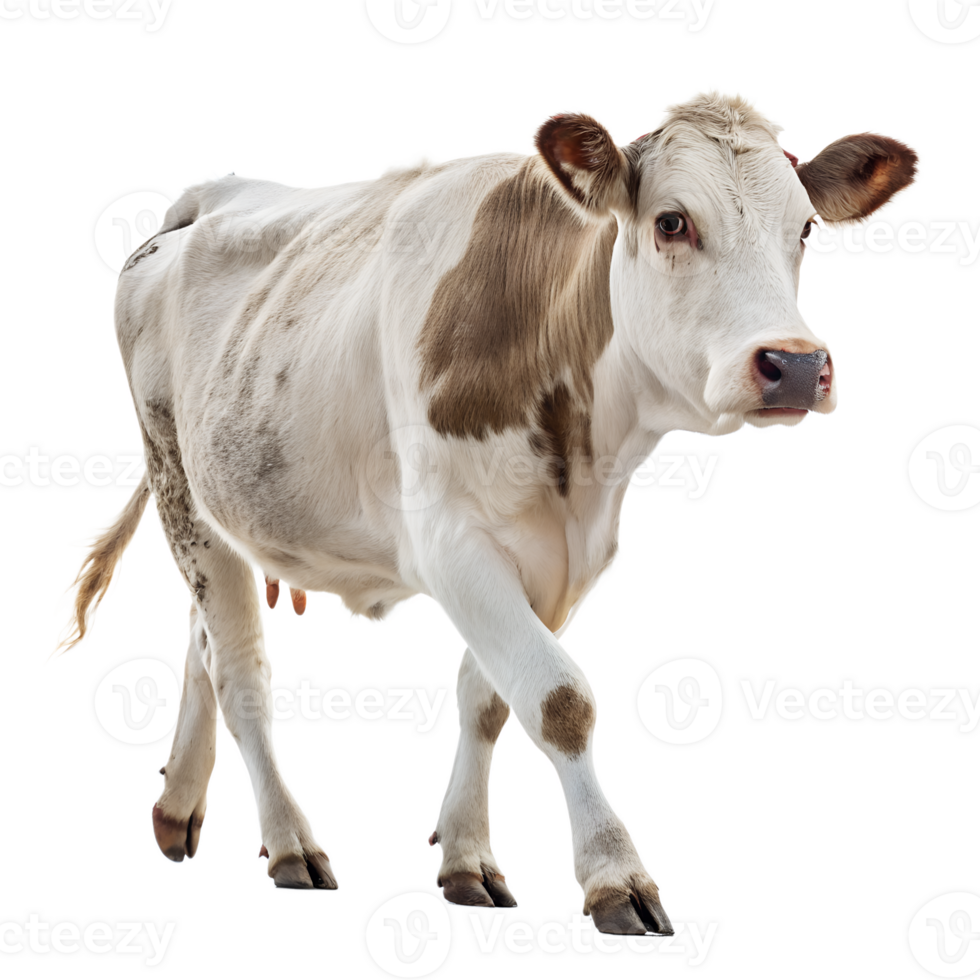 A Cow walking towards the camera, isolated on a transparent background png
