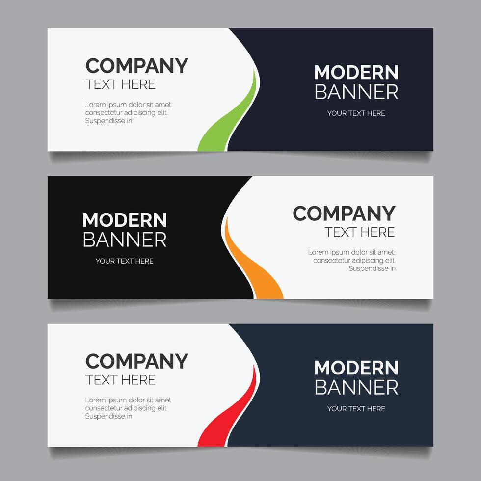 Modern business wide banners set in three colors vector