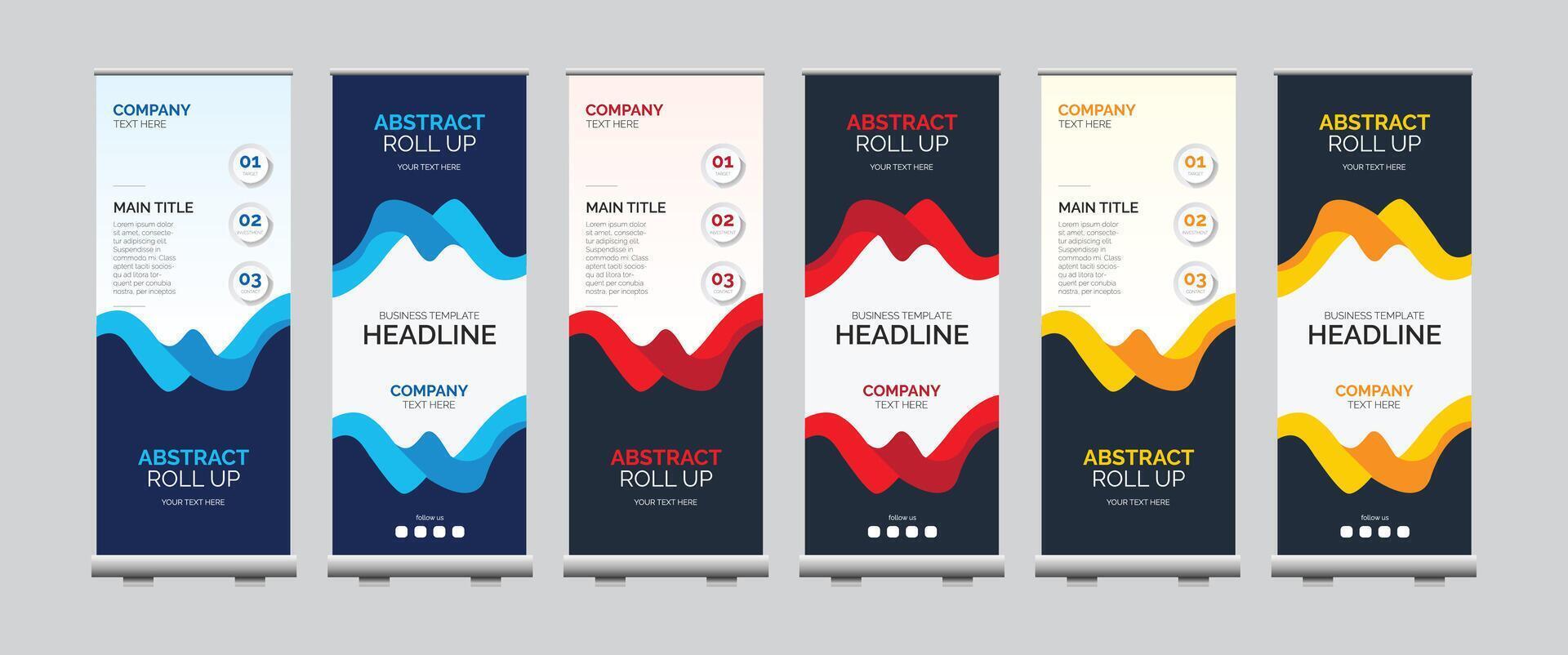 Roll up banner vertical template design, for brochure, business, flyer, infographics. modern x-banner and flag-banner advertising vector