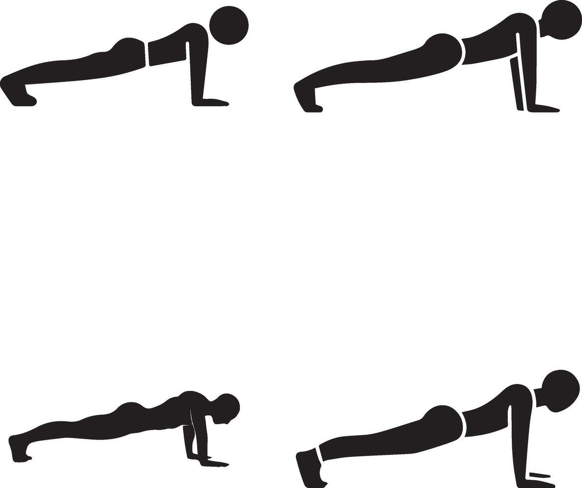 Push Up Exercise Stick Figures Demonstrating Proper Form And Workout Routine vector