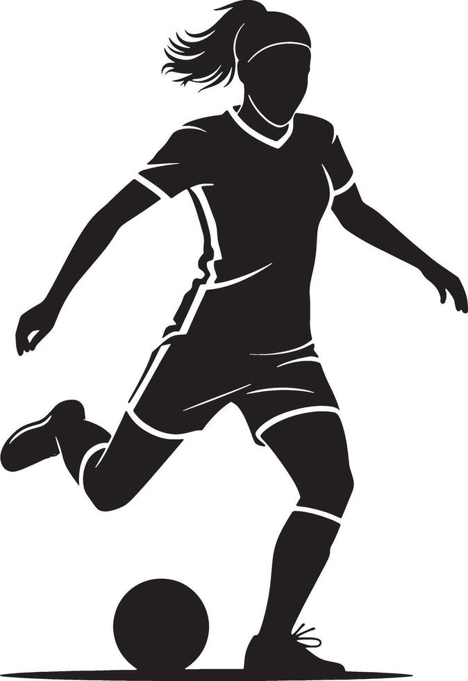 Female Soccer Player In Silhouette Kicking Ball With Dynamic Action Pose vector