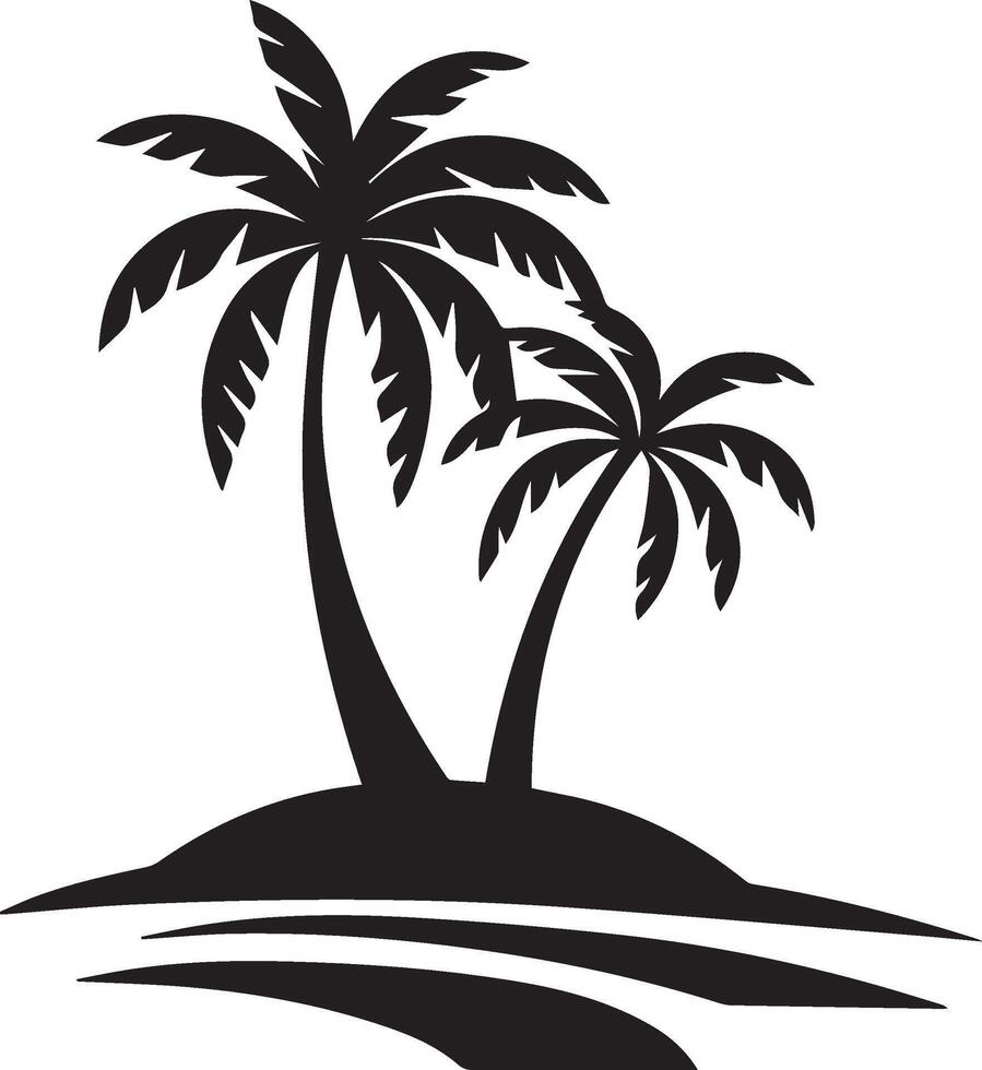 Black Silhouette Of Palm Trees On An Island With Ocean Waves vector