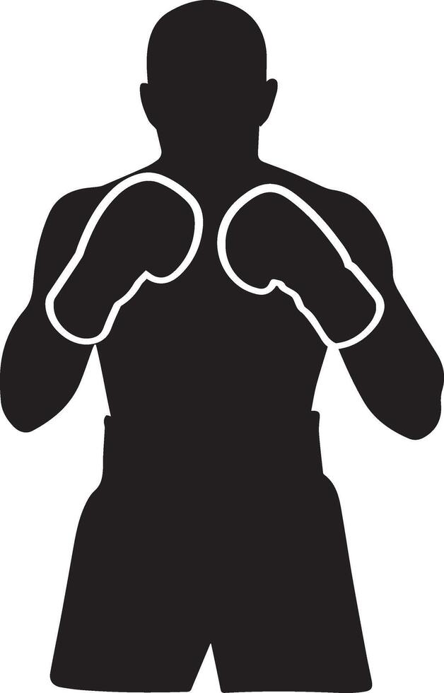 Powerful Boxer Silhouette With Gloves In Fighting Stance Ready For Action vector