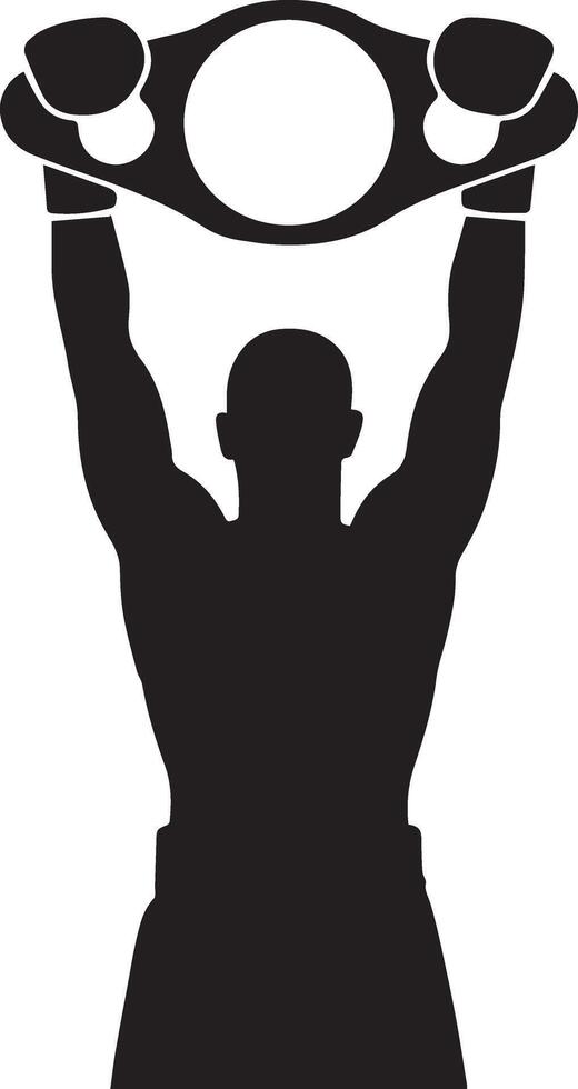 Silhouette Of Boxing Champion Holding Belt Overhead In Victory vector