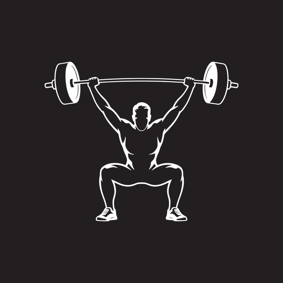 Weightlifter Squatting With Barbell Above Head In Silhouette On Dark Background vector