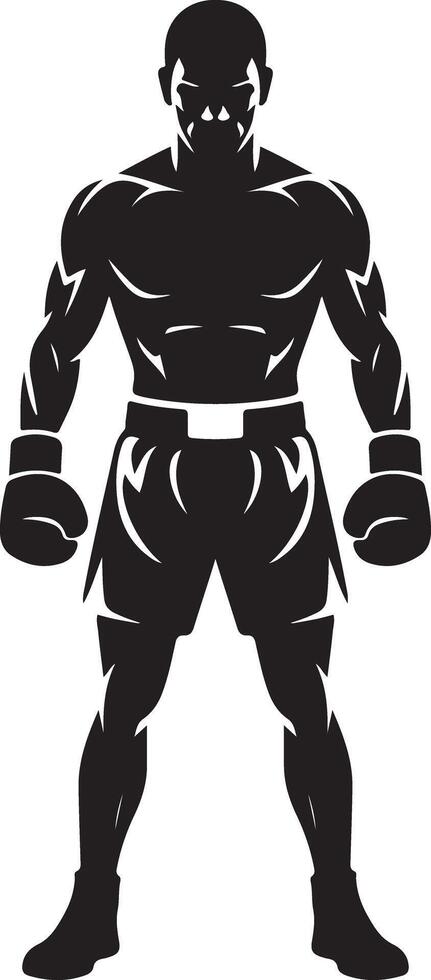 Silhouette Illustration Of A Muscular Boxer With Gloves Ready To Fight vector