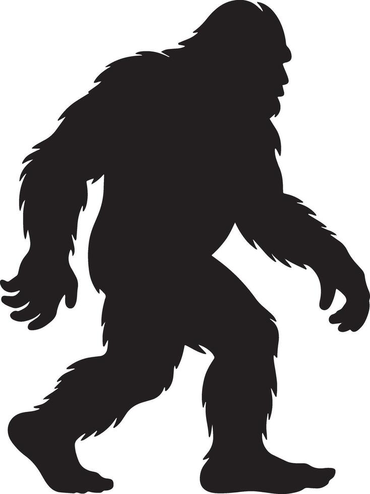 Silhouette Of Bigfoot Walking Cryptozoology Illustration Mythical Creature Legend Forest Mystery Concept vector