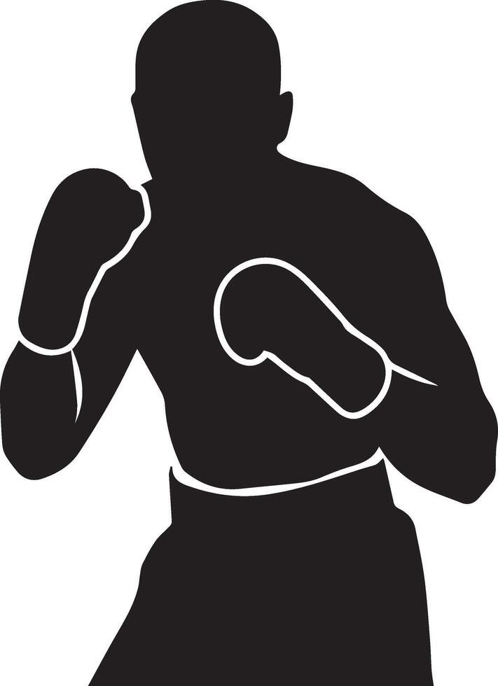 Silhouette Of Boxer With Gloves Ready To Fight In Boxing Stance Graphic vector