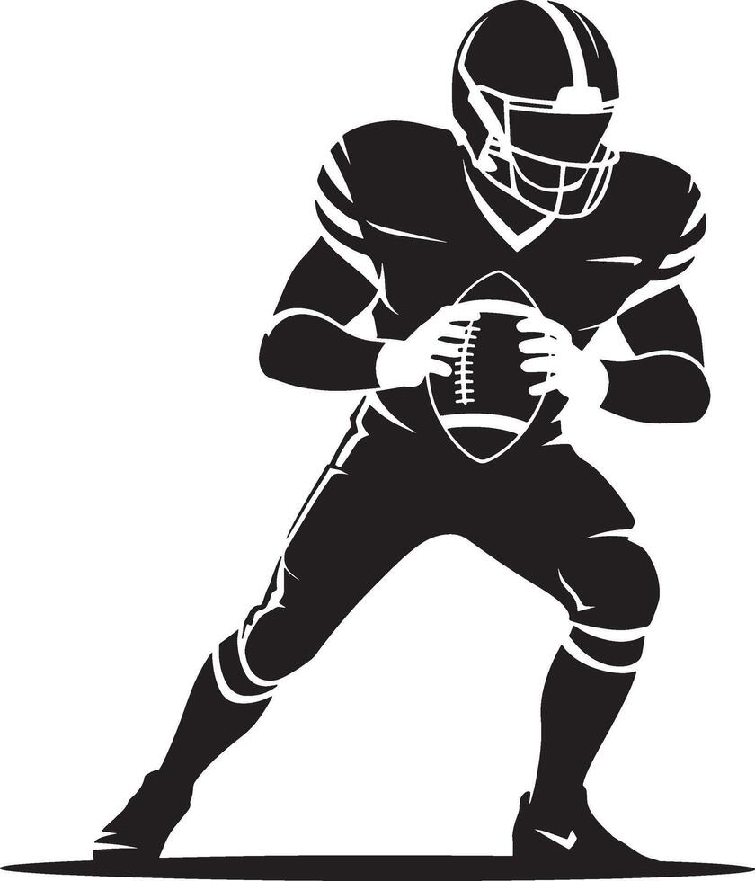 American Football Player In Action Black And White Silhouette Illustration vector