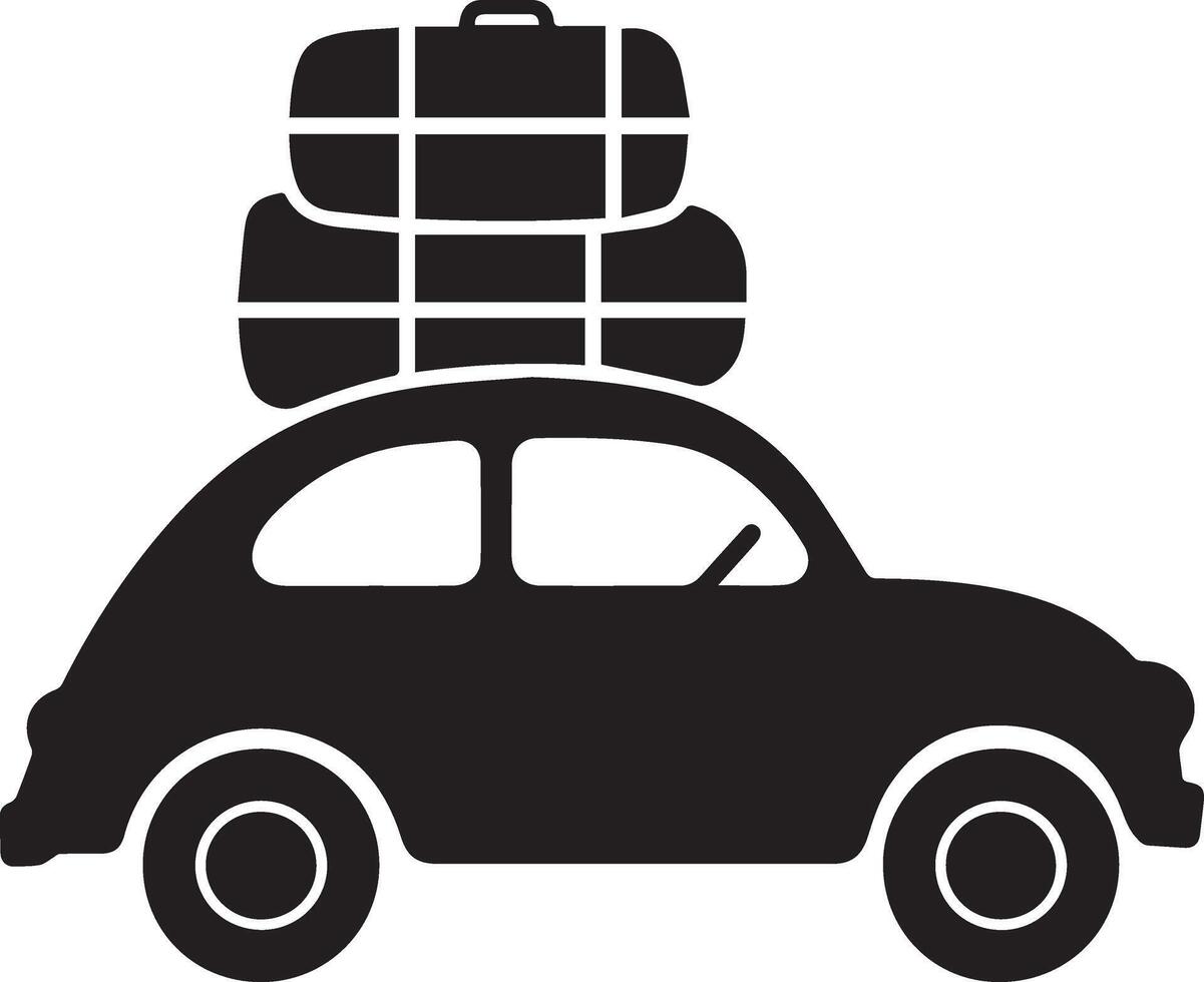 Black Silhouette Of Car With Luggage On Top For Travel Adventure vector