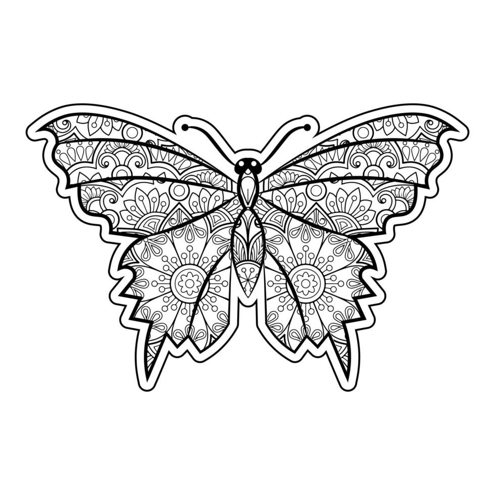 Butterfly mandala coloring page vector