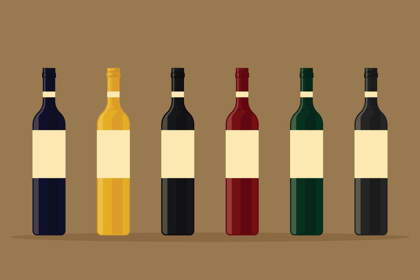Wine Bottle Set Flat Illustration vector