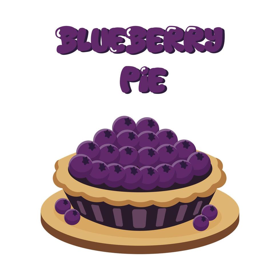 Blueberry Pie Flat Illustration Isolated on White Background vector