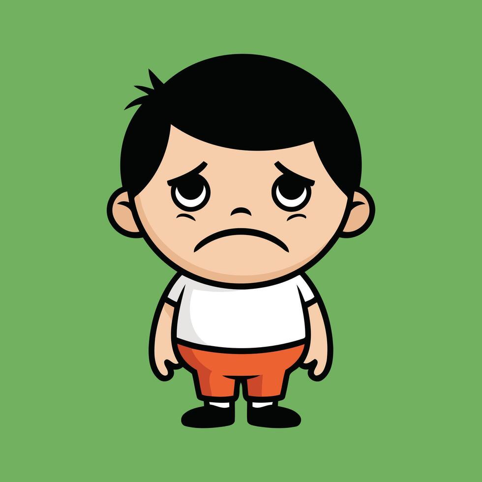 Sad Expression Cartoon Boy Character Flat Style Illustration vector