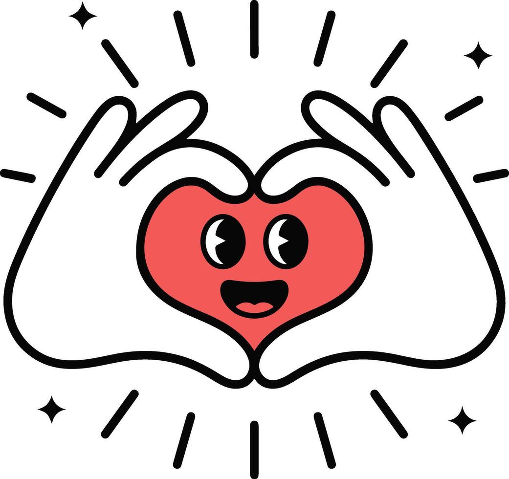 Hands Forming a Heart Shape Around a Happy Heart, Representing Love and Affection vector