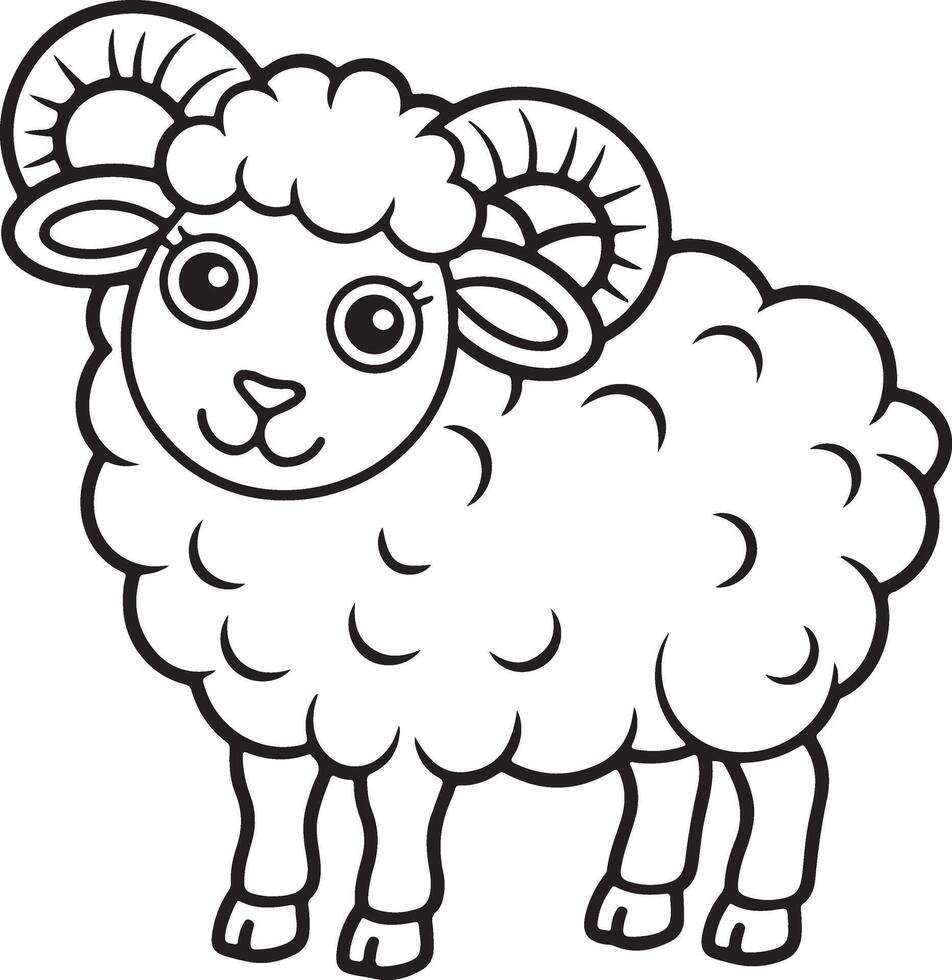 Cute Black and White Ram Black Line Drawing Coloring Page vector