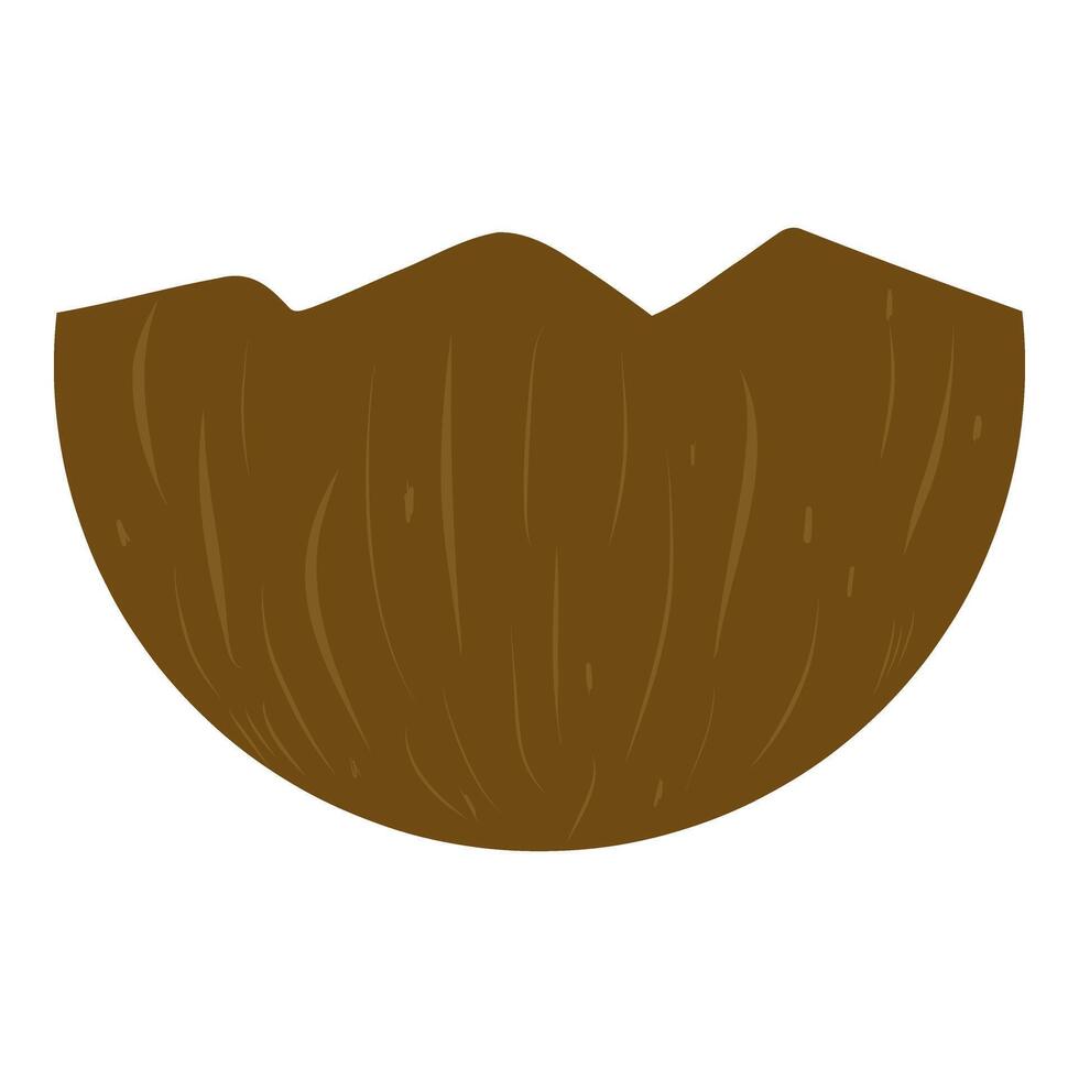 Coconut half piece illustration, Broken coconut husk. Coconut fruit. Tropical fruit icon for cards, designs, invitations, logos vector