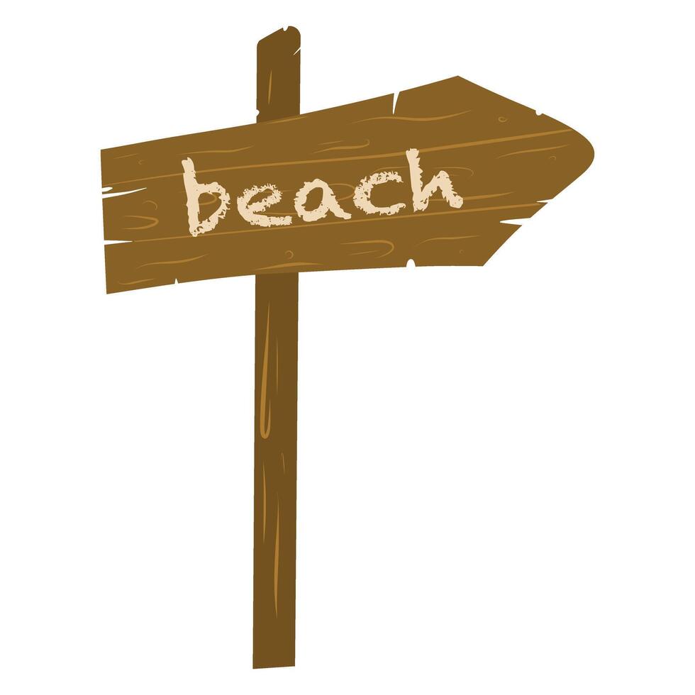 Beach wooden direction sign. Hand drawn . Wooden direction sign illustration for cards, designs, invitations, logos vector