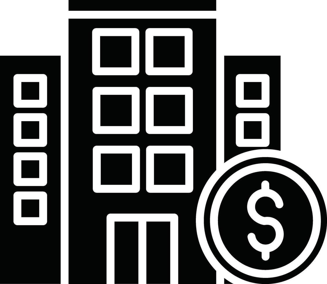A black and white image of a building with a dollar coin vector