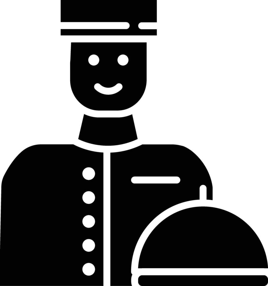 A black and white icon of a waiter holding a tray vector