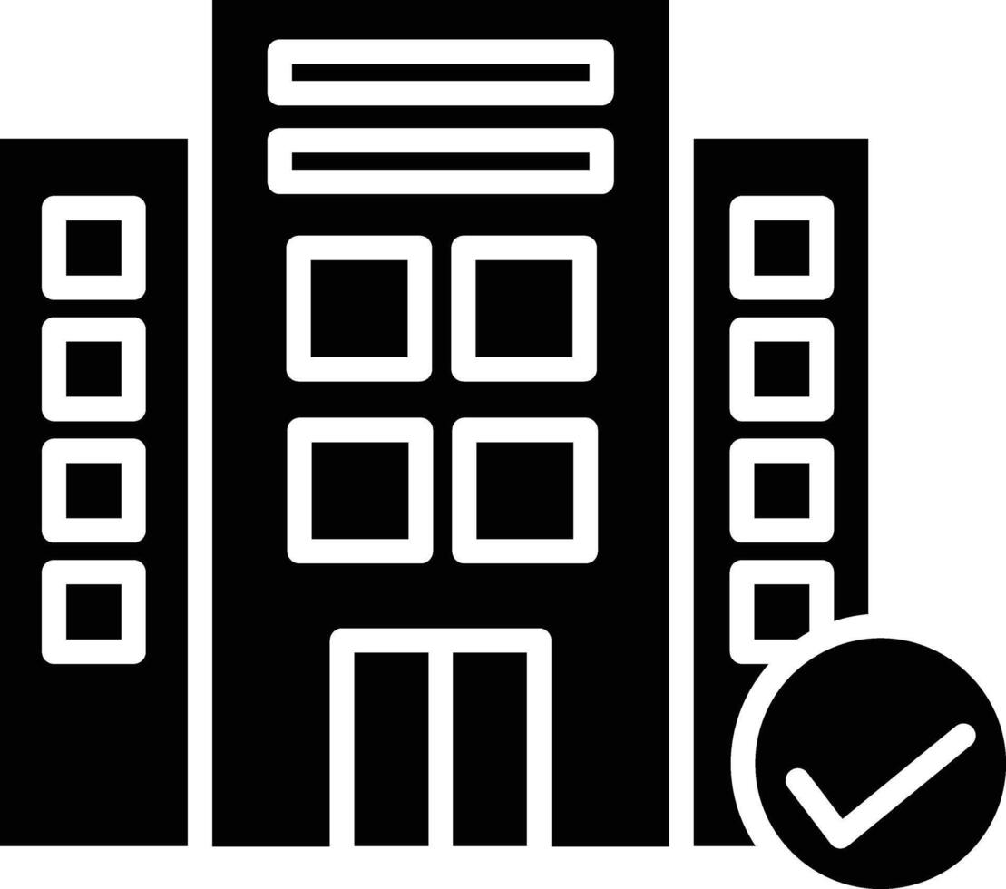 A black and white building with a tick mark vector