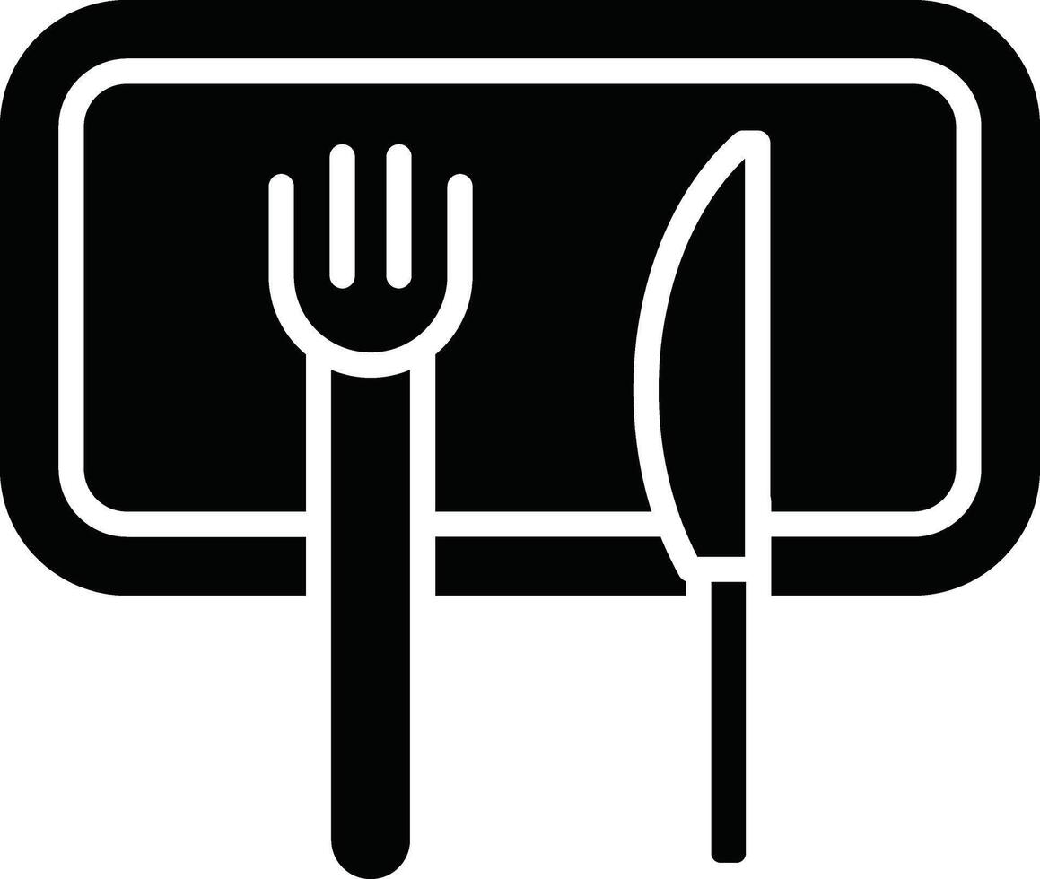 A black and white image of a knife and fork on a plate vector