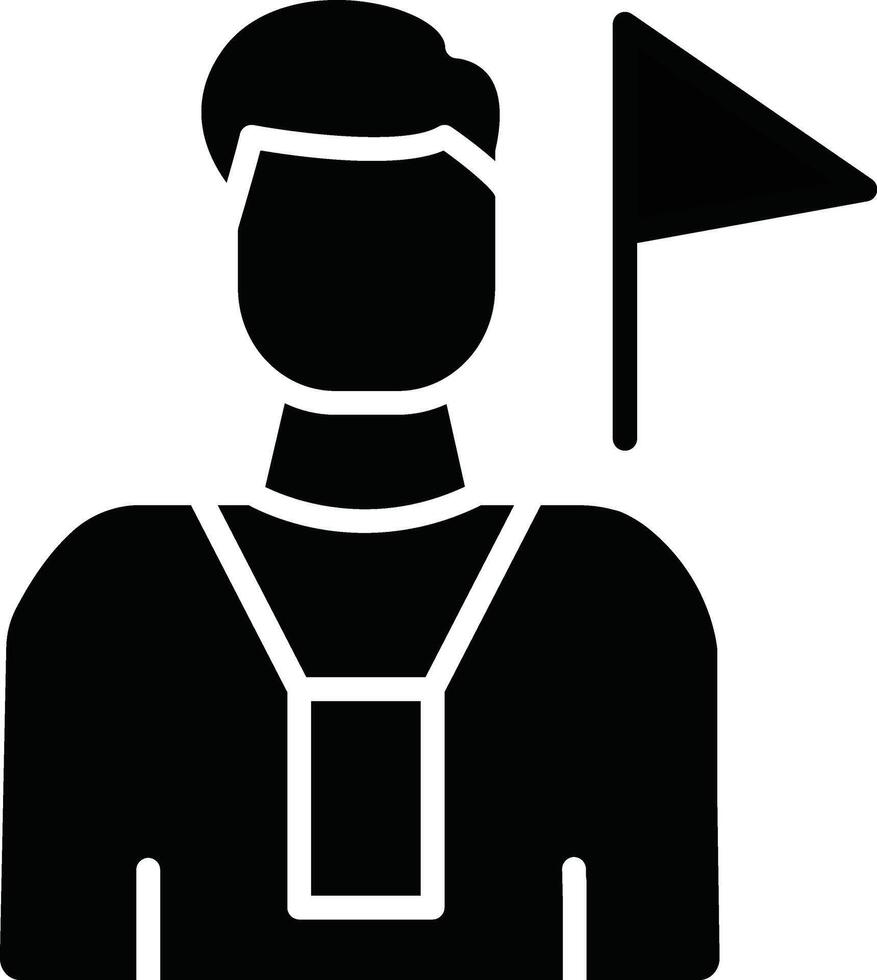 A black and white icon of a man holding a flag vector