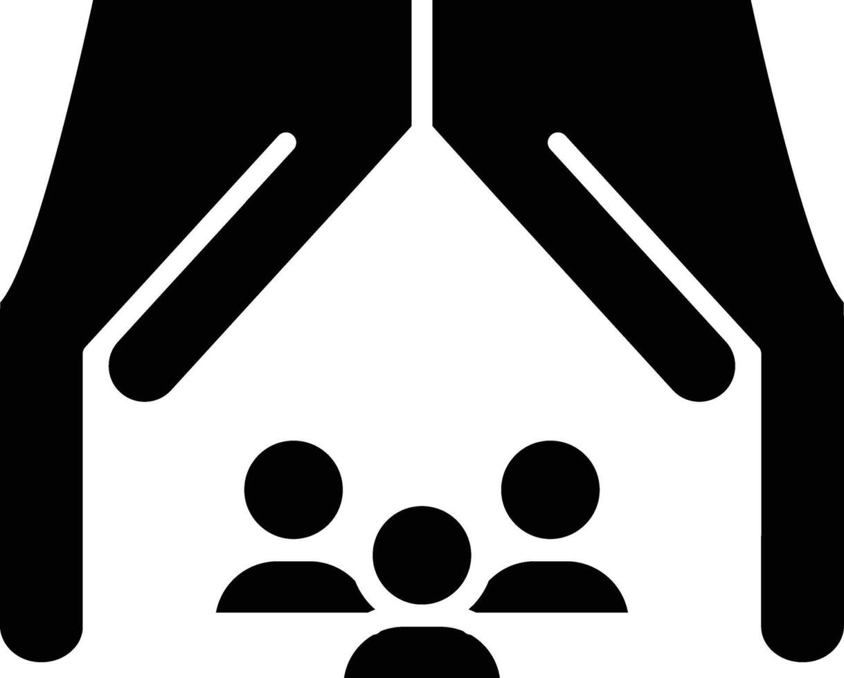 A black and white icon of a hand holding a family vector