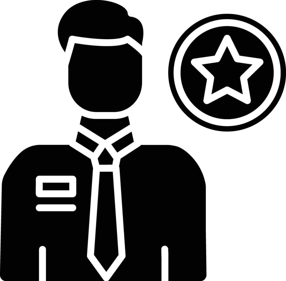 A black and white icon of a man with a star vector