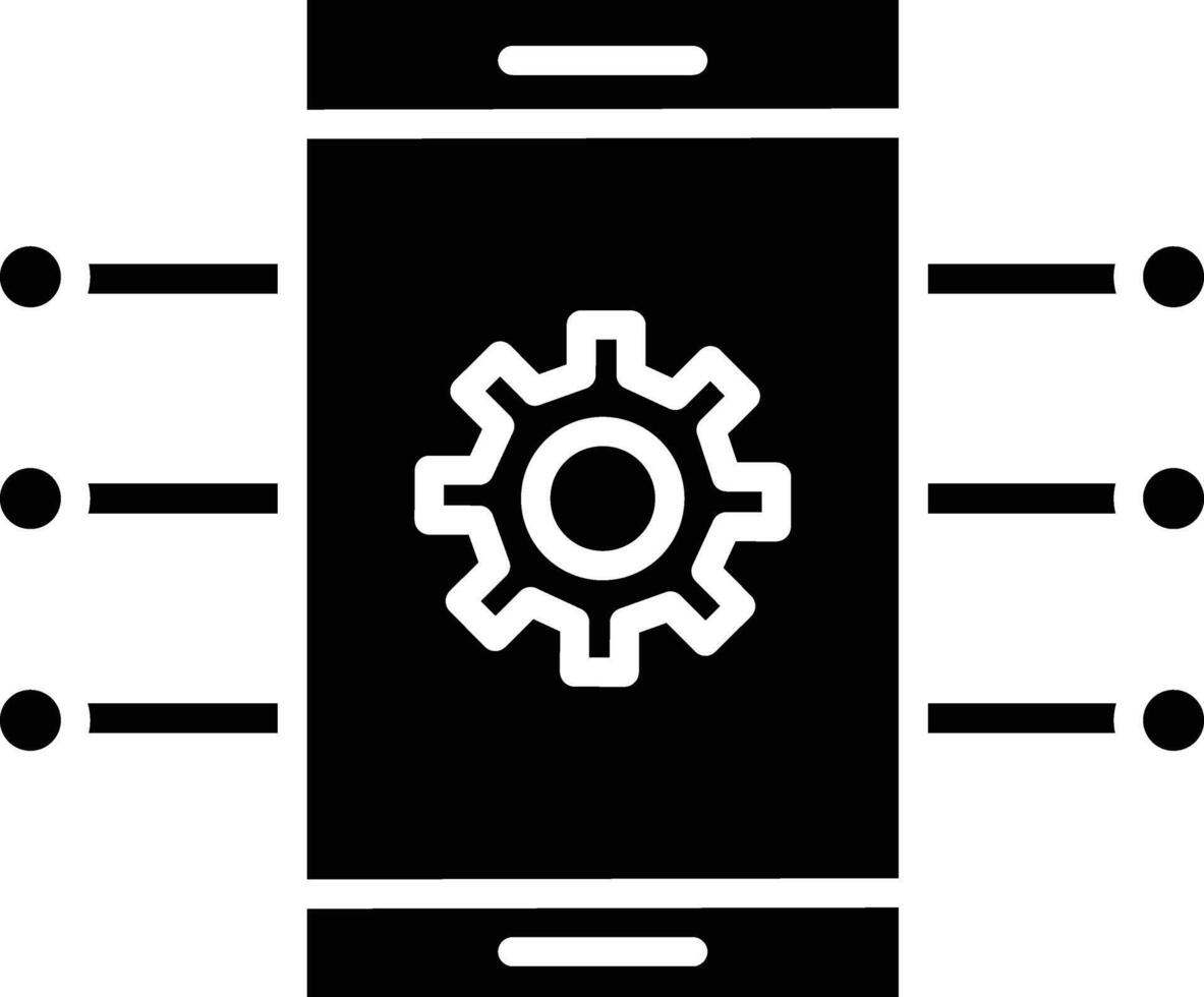A black and white image of a smartphone with a gear wheel vector