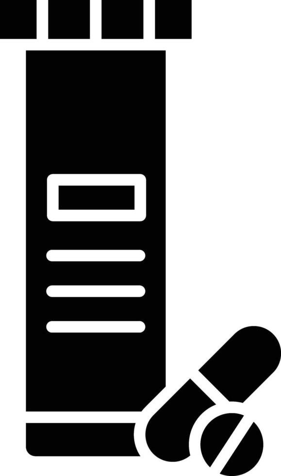 A pill bottle and pills are shown in black and white vector