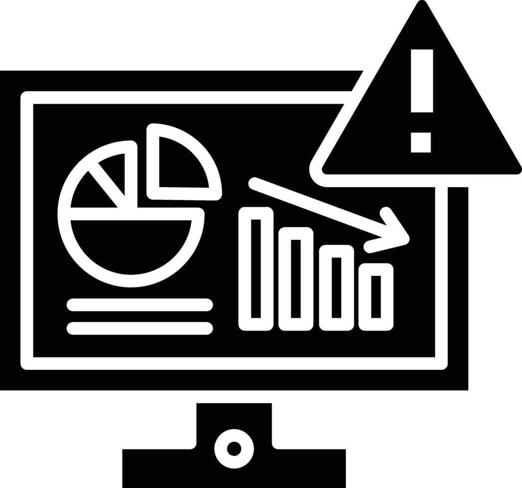 A computer monitor with a graph and a warning sign vector