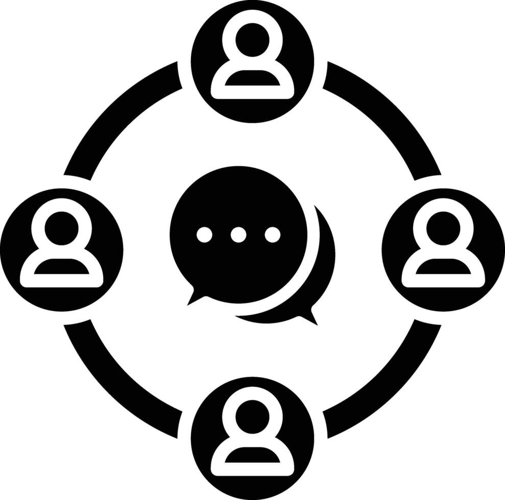 A circle with people and a speech bubble vector