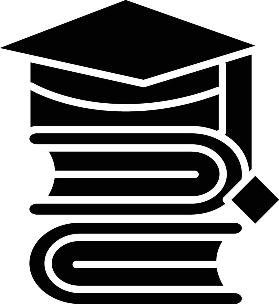 A black and white image of a graduation cap and books vector
