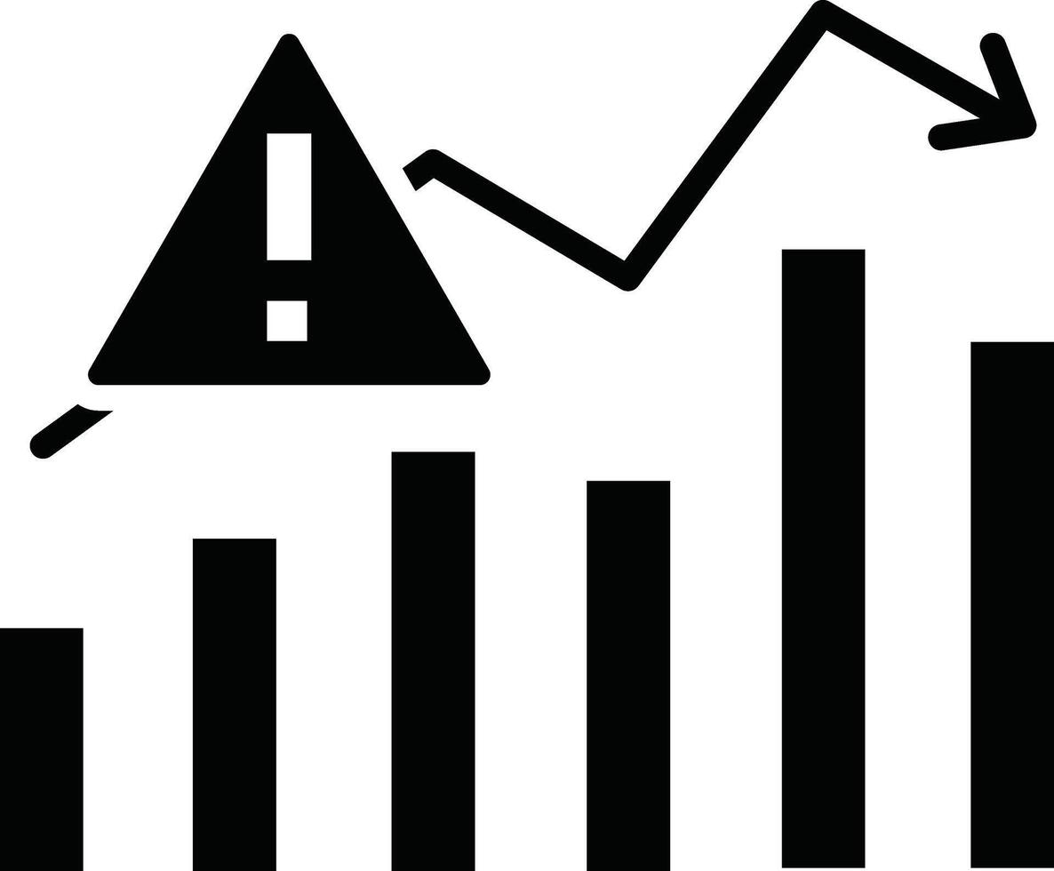 A graph with a warning sign and a bar chart vector