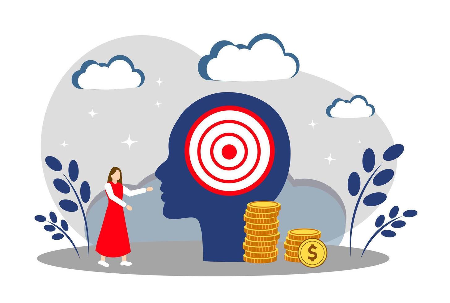 The concept of targeted advertising, making money and achieving financial goals. vector